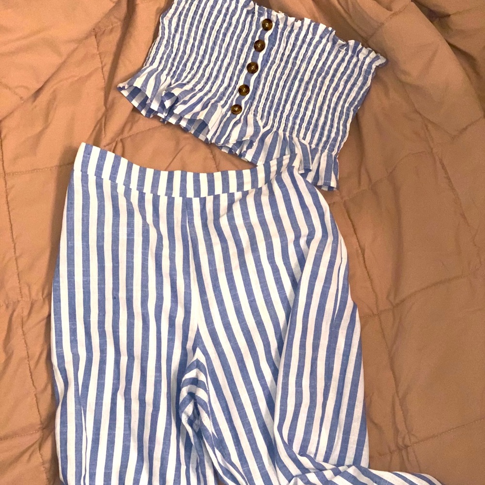 Strapless Tube Top & Pants Two Piece Set